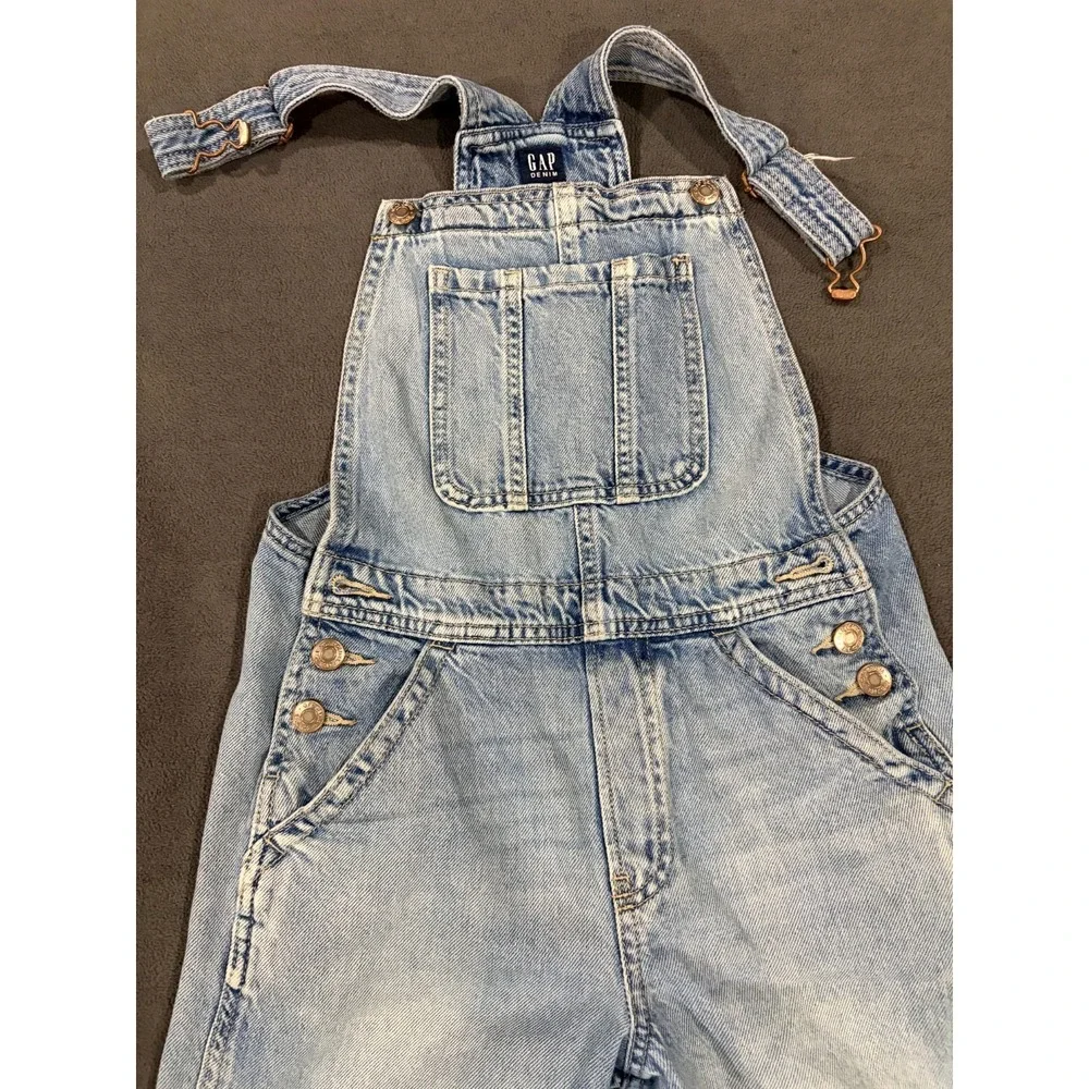Gap Bib Overalls Girls L (10) Blue Denim Cotton Medium Wash Straight Leg Rugged‎